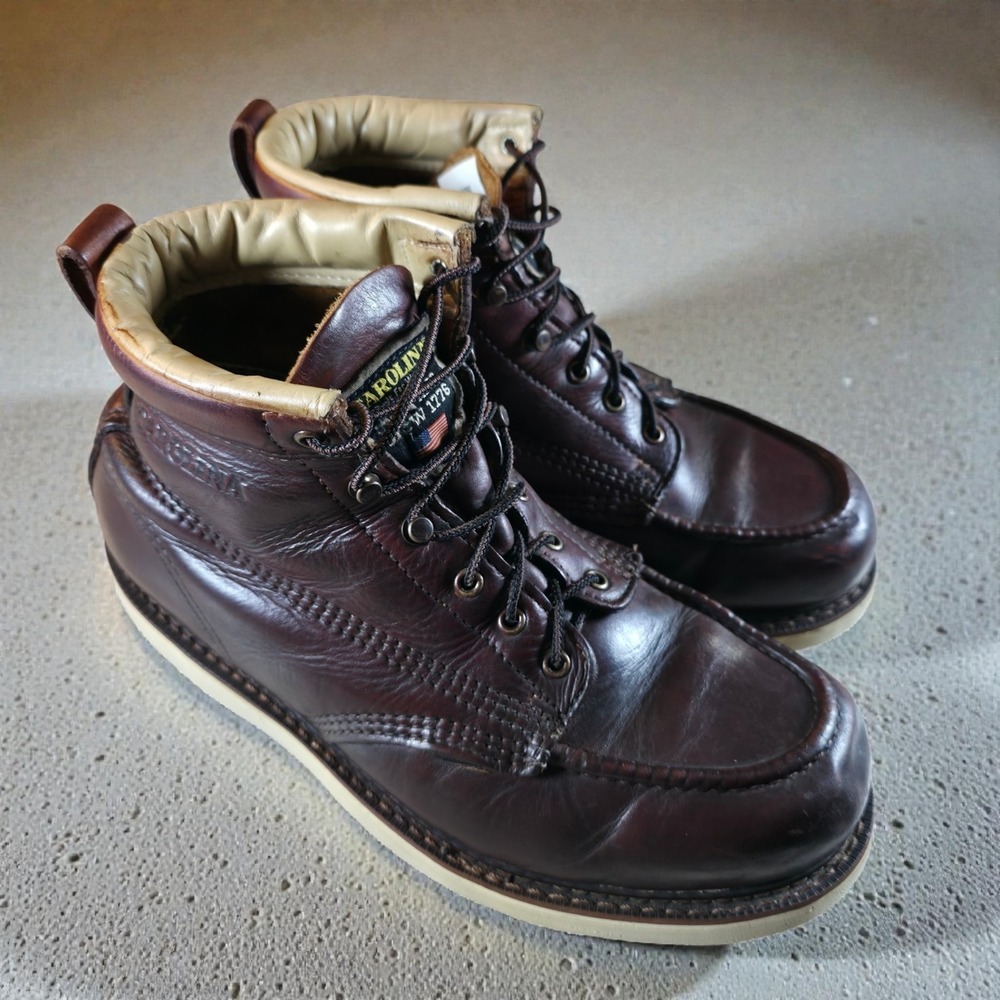 Vintage Carolina Boots Union Made USA Dark Cherry Leather #CA7003 Size: 10.5 2E